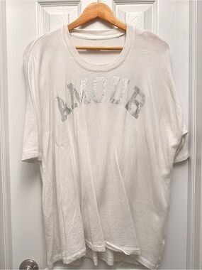 Zadig & Voltaire Miss Amour‎ Oversized Short Sleeve Top Cream Silver size Small